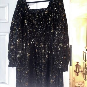3 XL Black and Gold Star Print Dress